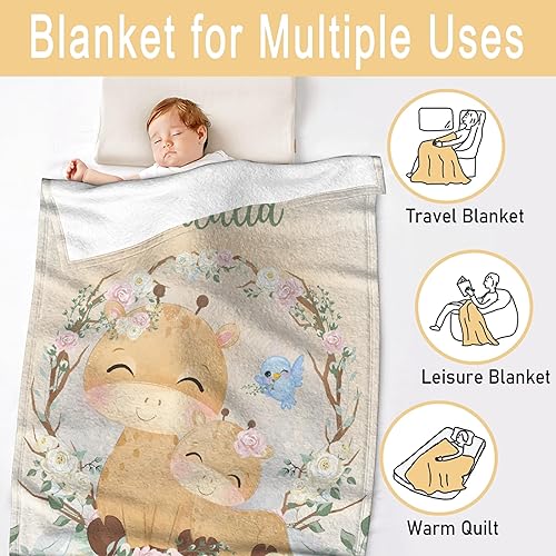 Miniatura 2 de Manta personalizada con linda jirafa para mamá y bebé, manta de franela con nombre personalizado para niñas pequeñas, niños, regalo divertido y