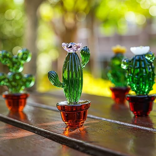 Miniatura 5 de Figura de cactus de cristal soplado hecha a mano de 4.3 pulgadas, adornos de decoración de cactus de cristal, coleccionables, decoración de plantas