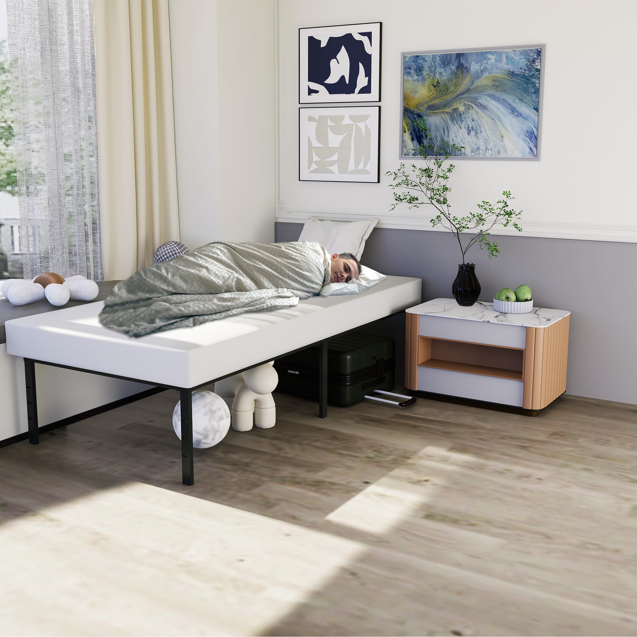 SUBTLETY Klappbare Einzelbettgestell 90x200cm Metall Bettrahmen Modern Jugendbett mit Lattenrost belast bis 160KG Unterbettaufbewahrung Gästebett Schwarz Bettgestell für Schlafzimmer/Gästezimmer/Büro