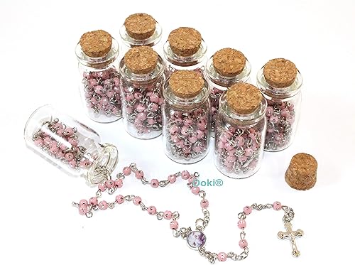 Ooki Rosario de bebé bendito en frasco de vidrio con cuentas rosario rosario de cuentas rosario de bautizo plata católico crucifijo collar de fiesta