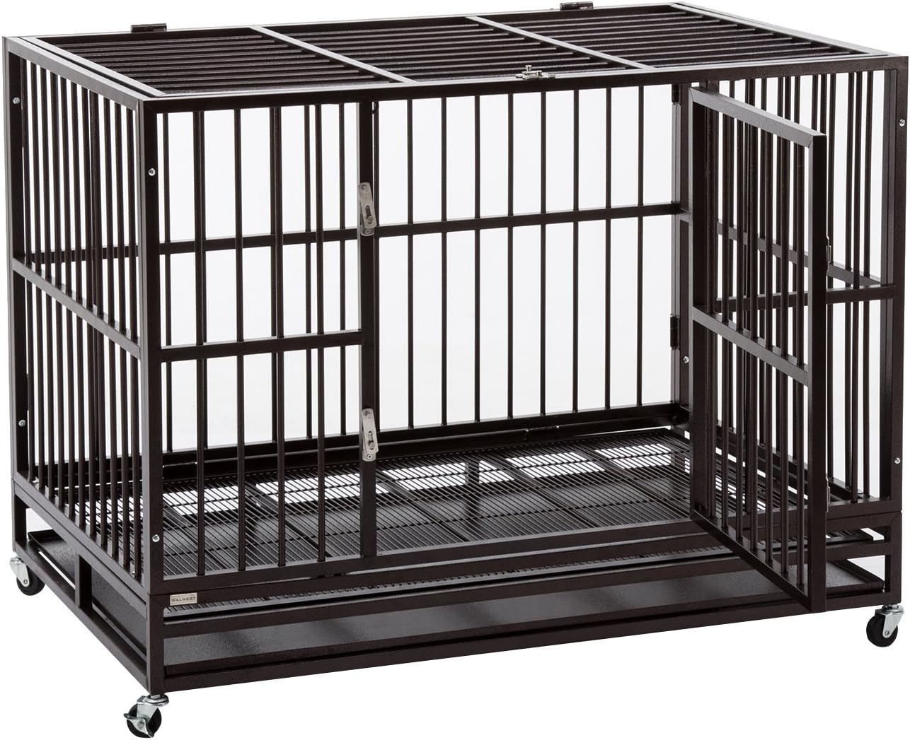 3XL 48'' Dog Cage, Dog Crates for Large Dogs Dog Kennel - Heavy Duty Double Door Pet Cage w/Metal Tray Wheels Exercise Playpen (48'', Golden)