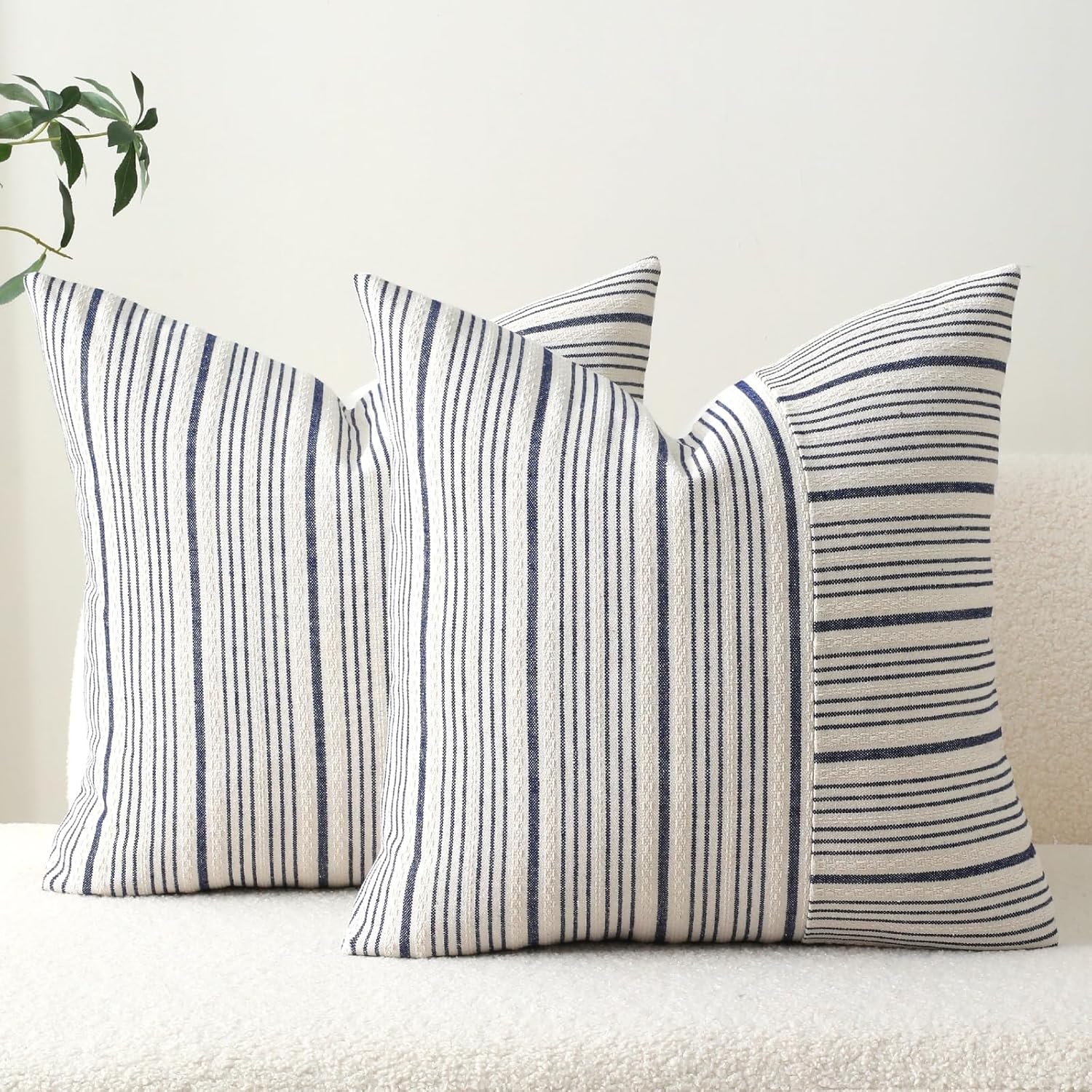 DWR Striped 3D Textured Weave Throw Pillow Covers 20x20 Set of 2 Polyester Cotton Blend in Navy Modern