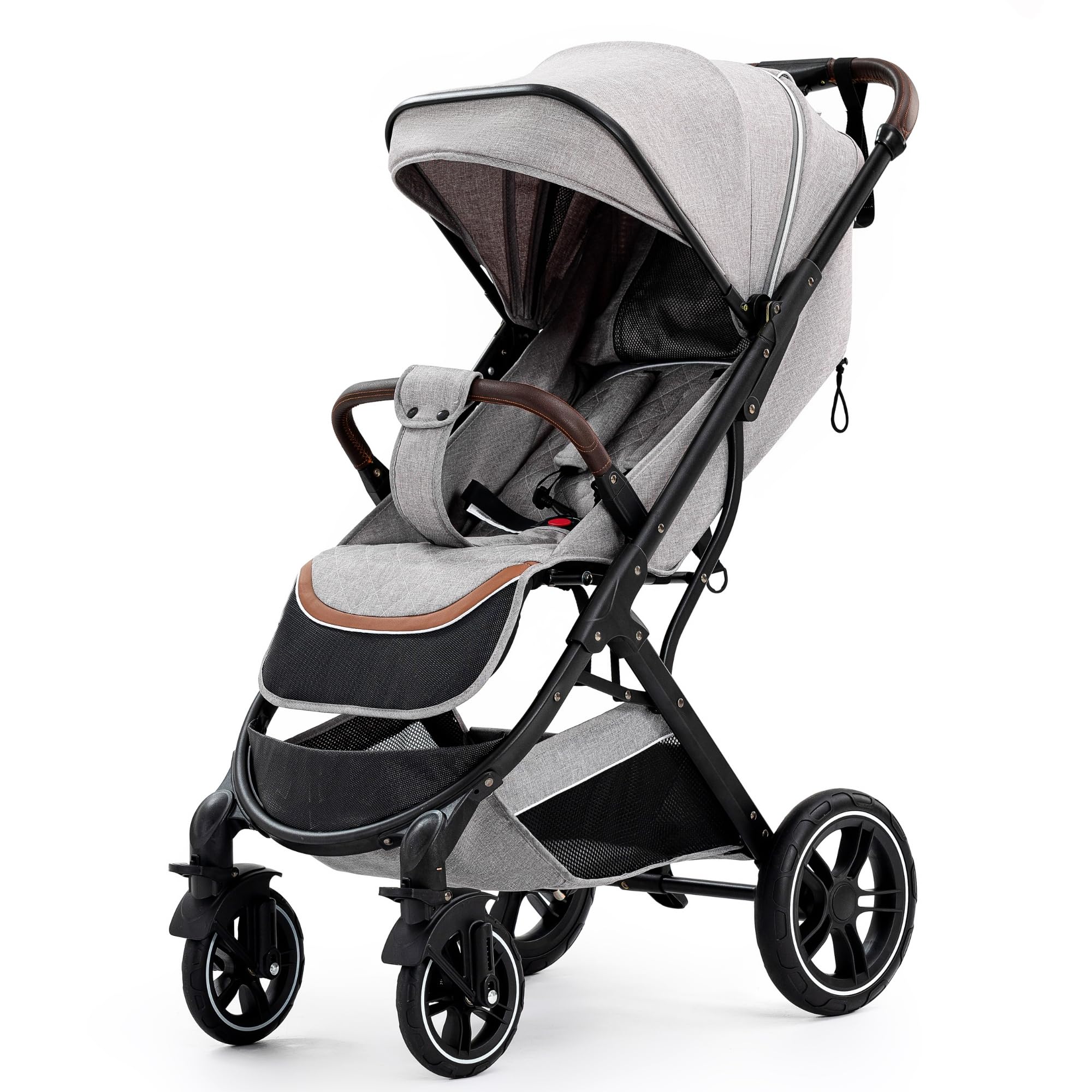 Silla de Paseo Ligera，Carrito，0-3 años，0-15 kg，Plegado con una sola mano，Ligero，8.5 kg，Cinturón de Seguridad de 5 puntos，Escudos de lluvia, mosquiteros, portavasos (Grey)