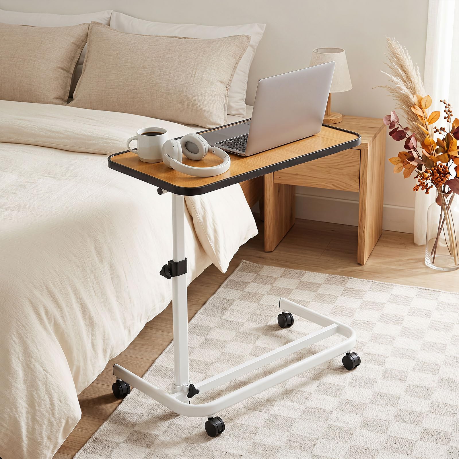 COSTWAY Tavolino Serviletto, Tavolino da Letto e Divano con Ruote (Naturale)