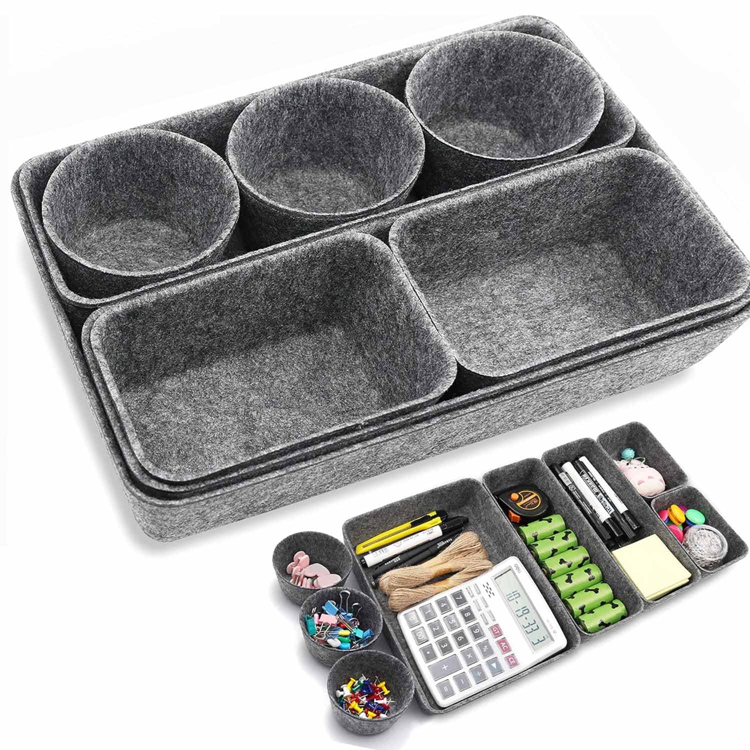 gexuamz 7 Pezzi Organizer per Cassetti in Feltro Grigio Scuro