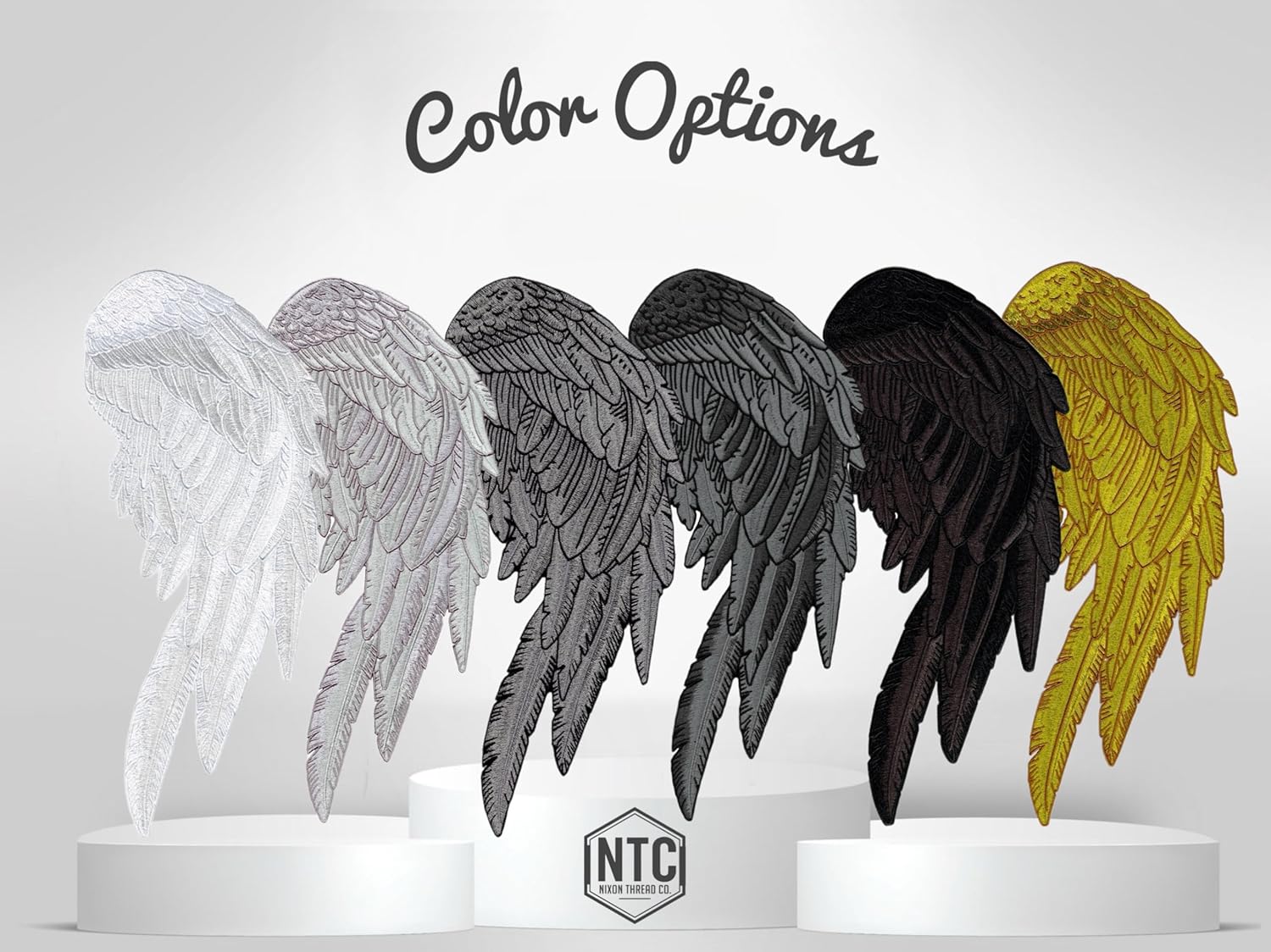 Black Gray Angel Wing Patches 14”| "Saints & Sinners Guardian Angels Realistic Wings and Feathers | Embroidered Back Patch for Men and Women Iron On Large 2pc. Set - by Nixon Thread Co.