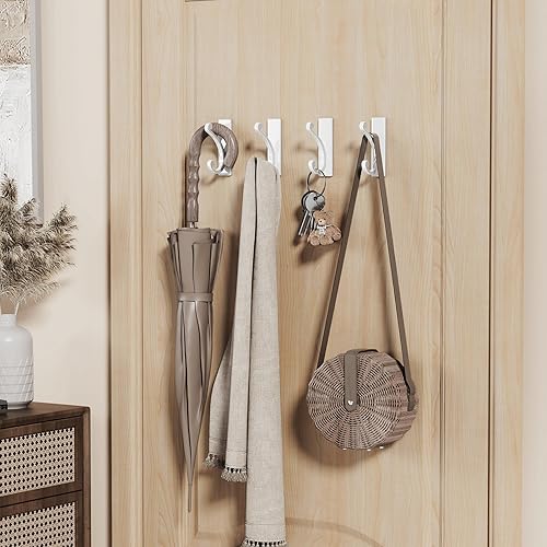 Miniatura 6 de Gancho adhesivo de pared para toallaabrigo, extra adhesivo de 10 libras, acero inoxidable, para colgar en el baño o la ducha, color blanco, paquete