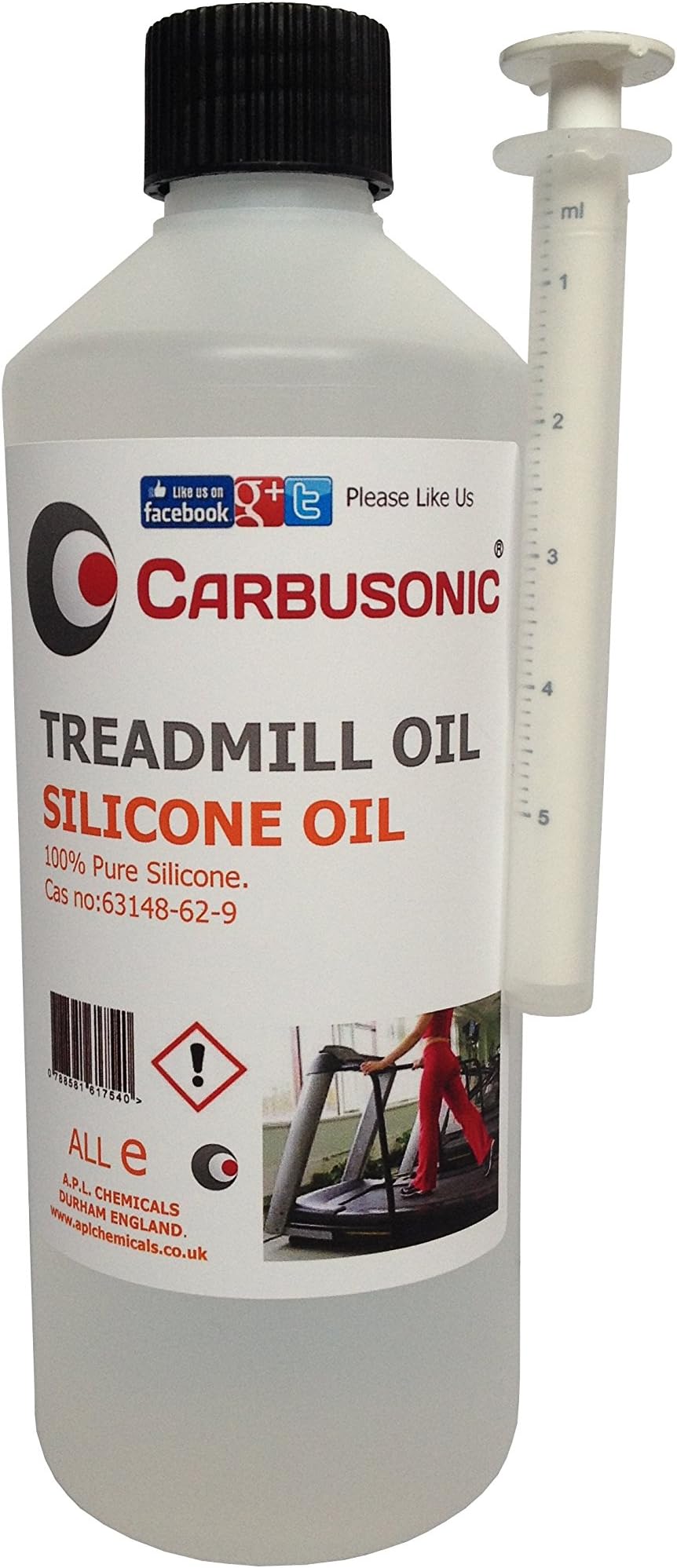 Carbusonic Treadmill Silicone Oil, Lubricant For treadmill decks 500ml with 10ml syringe