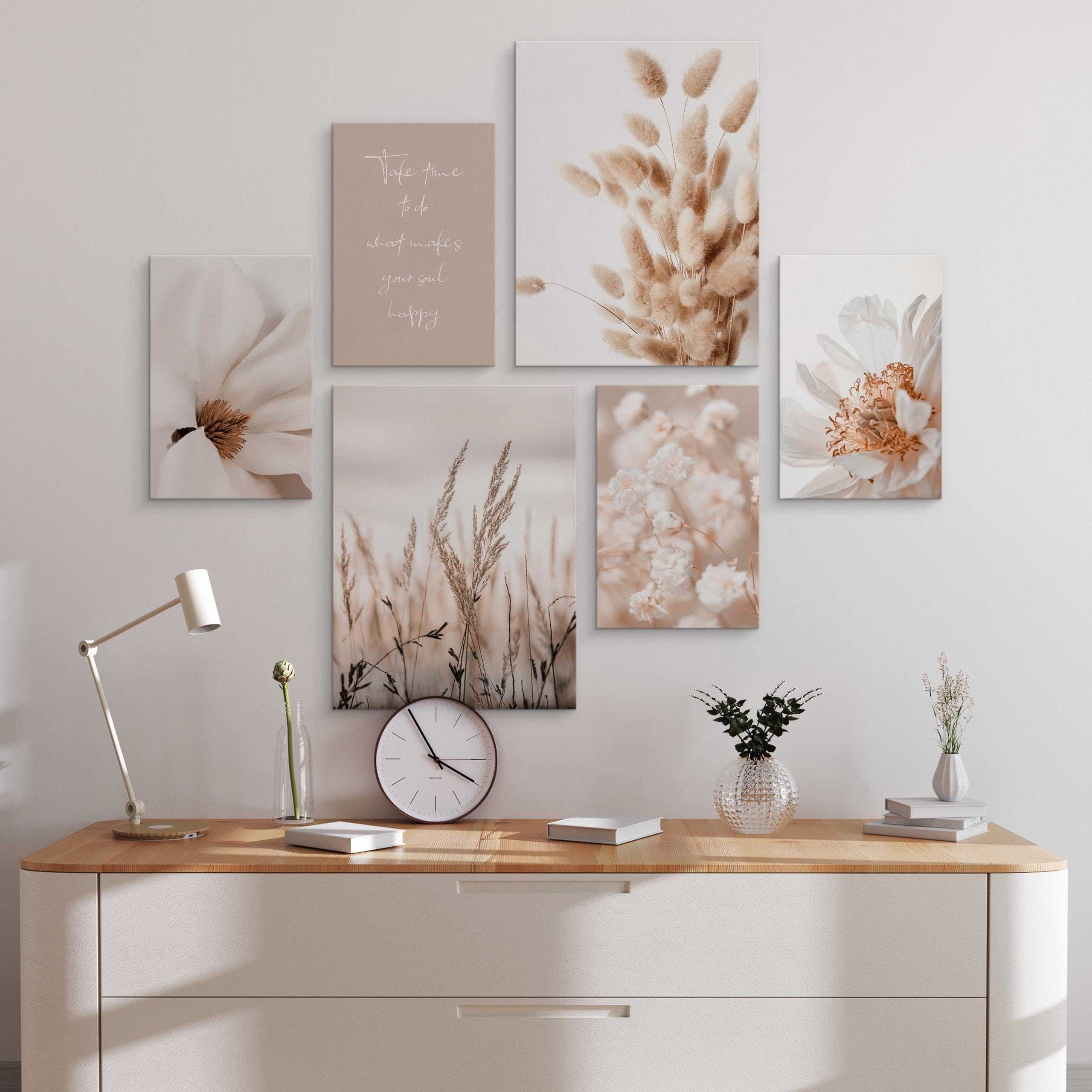 Muralo Wandbilder Set Leinwand Bilder Boho Stil 2x 30x40 cm 4x 20x30 cm Beige