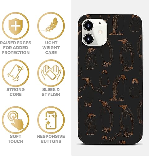 Miniatura 4 de CaseYard Funda de madera para iPhone 11 con grabado láser, diseño de pingüino, compatible con madera negra, funda protectora a prueba de golpes,