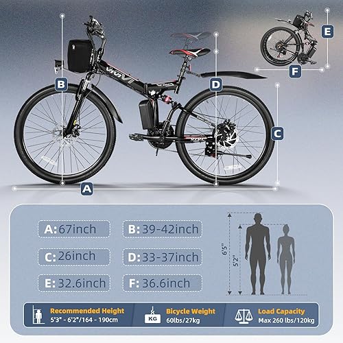 Miniatura 8 de Vivi M026TGB Bicicleta eléctrica de 26 pulgadas para adultos, bicicleta de montaña eléctrica plegable de pico de 750 W, bicicleta eléctrica de