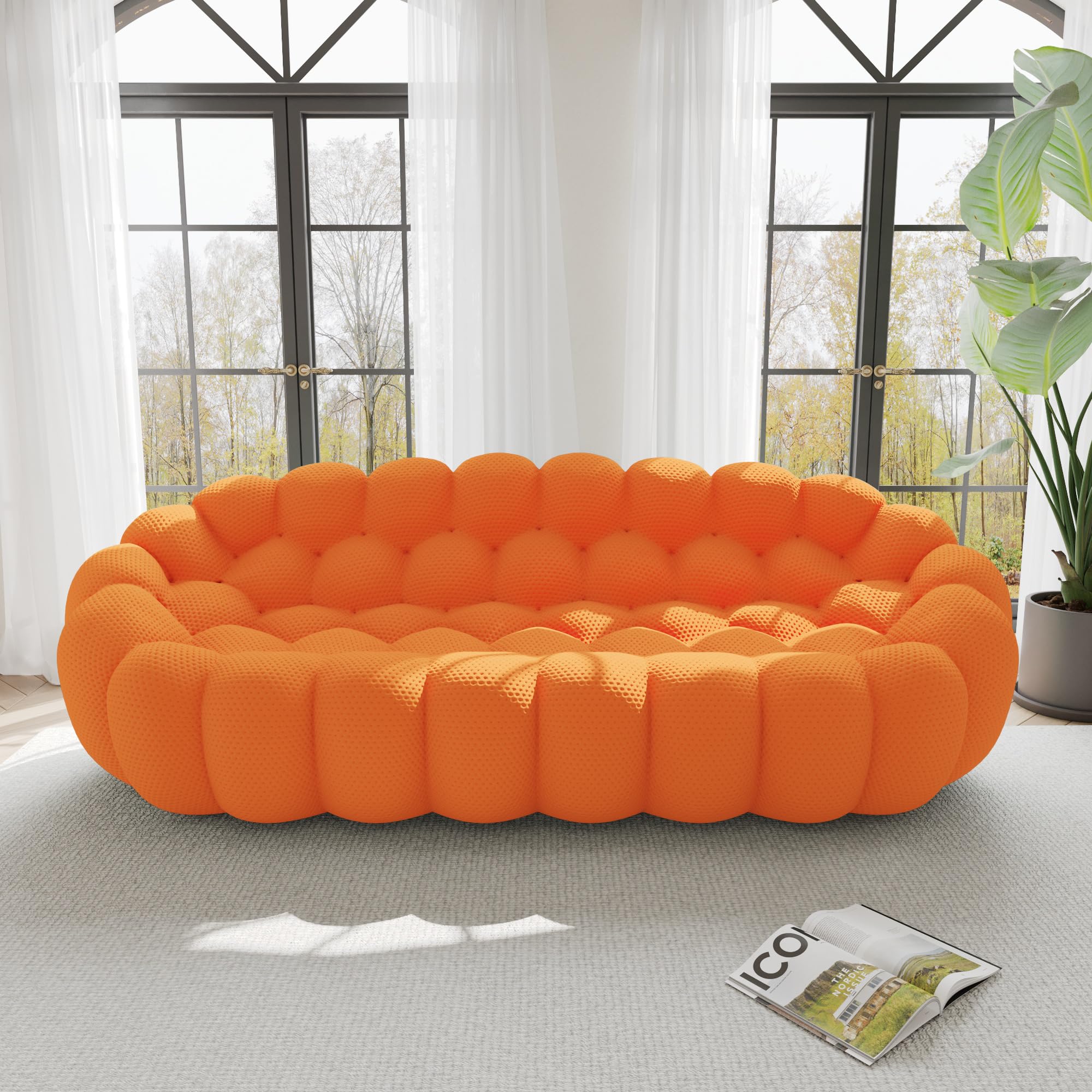 WJShome Bubble Couch,98'' Modern Curved Sofa, 3 Seater Morden Lazy Floor Sofa, Memory Foam Bean Bag Floor Couch Lounge Chair for Living Room, Office, Apartment-Orange
