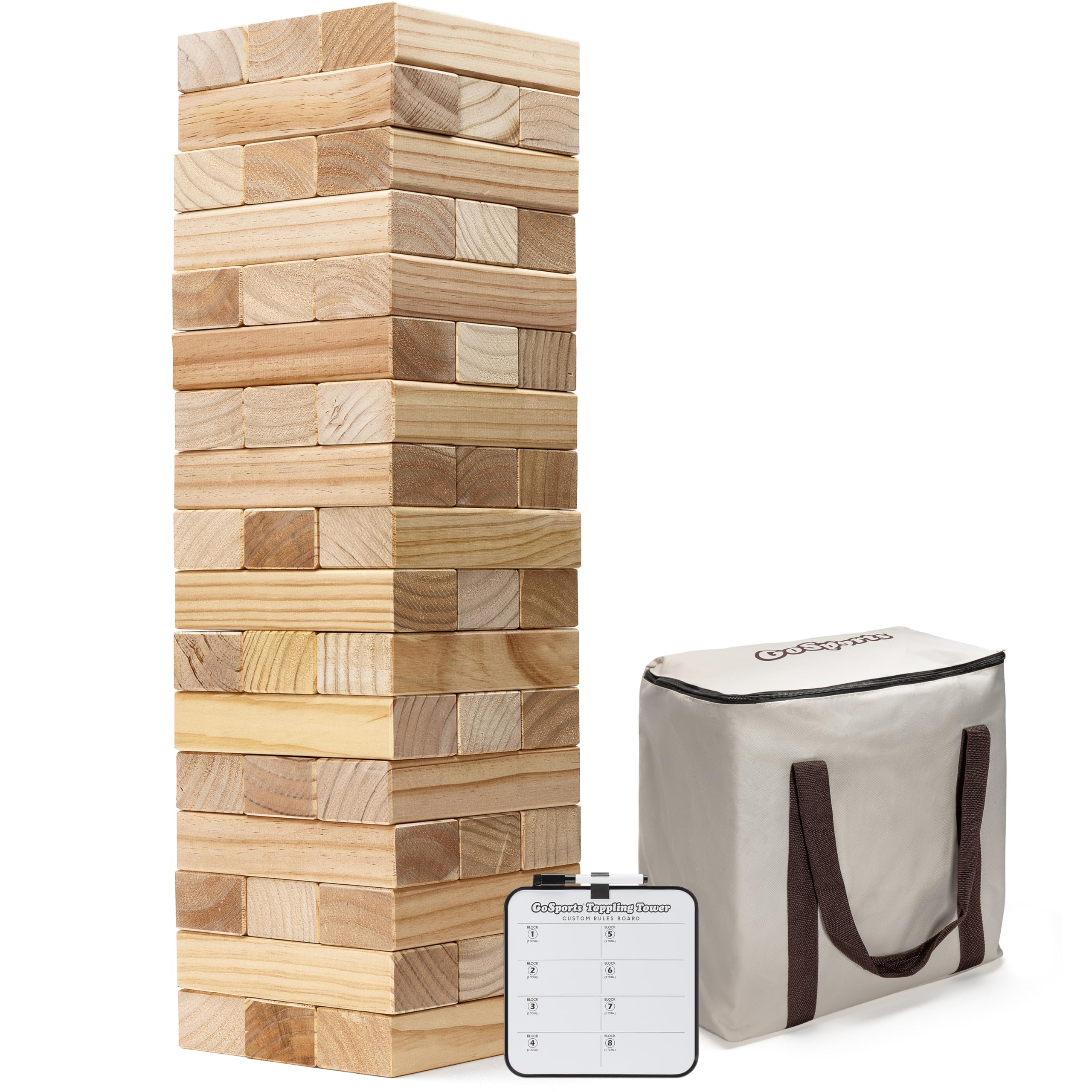3 ft Large Wooden Toppling Tower - Includes Bonus Rules with Gameboard - Choose Your Style