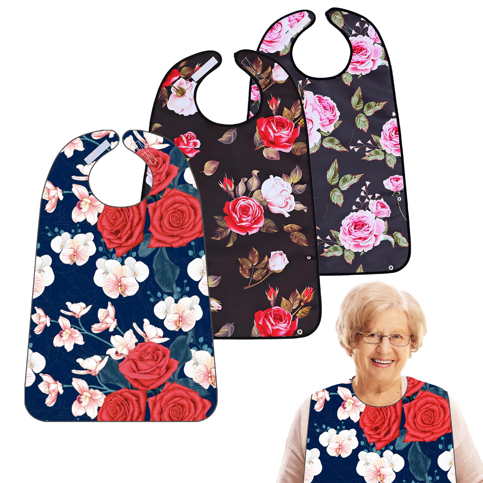 Adult Bibs for Eating-Washable Reusable Waterproof Clothing Protector with Crumb Catcher