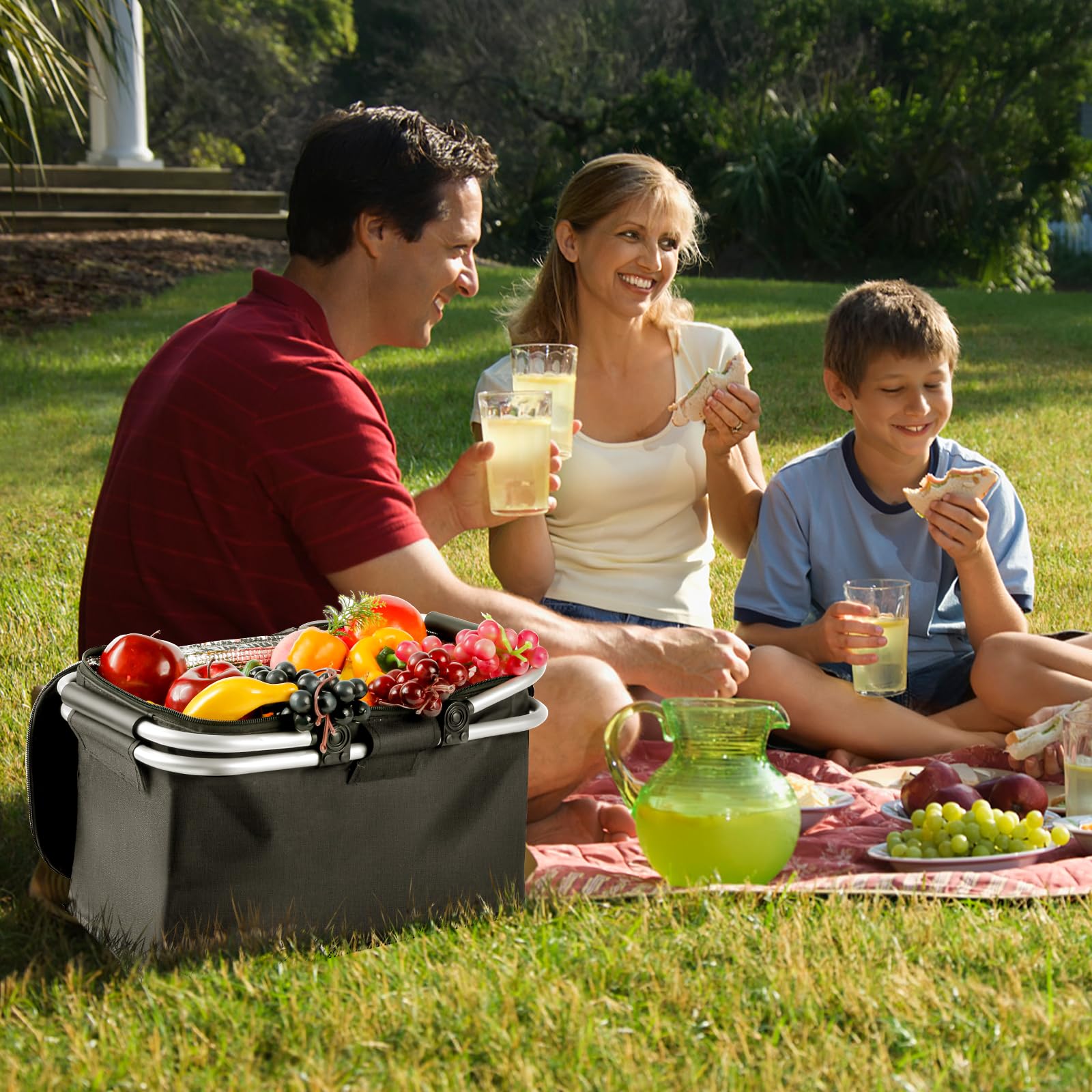 Cesta de Picnic, Comius Sharp Cesta de la Compra Plegable de 18,5 L, Cesta de Picnic Plegable con Aislamiento, Mango de Aluminio Portátil Deslizante, Cesta de la Compra para Trabajo/Viajes/Compras