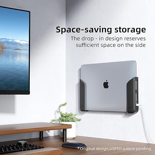 Miniatura 2 de ELETIUO Soporte de pared y debajo del escritorio para laptop con adhesivo y tornillos, 1.02 pulgadas de grosor, almohadillas antiarañazos, universal