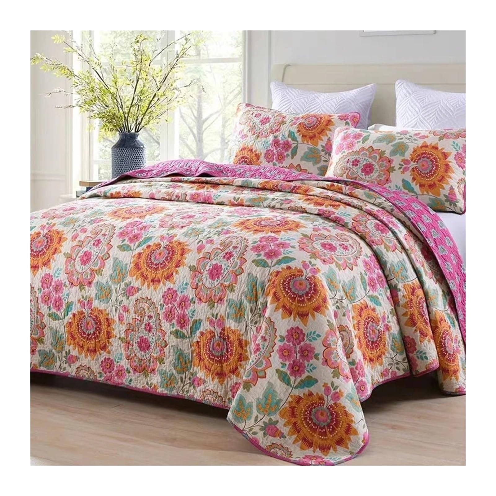 Colchas Acolchadas Colcha acolchada, funda de cama Queen King, juego de cama Retro, Sábana de cama for parejas, manta, fundas de almohada Ligera Colcha Cubrecama De Microfibra(Style-5,230x250cm 1pcs)