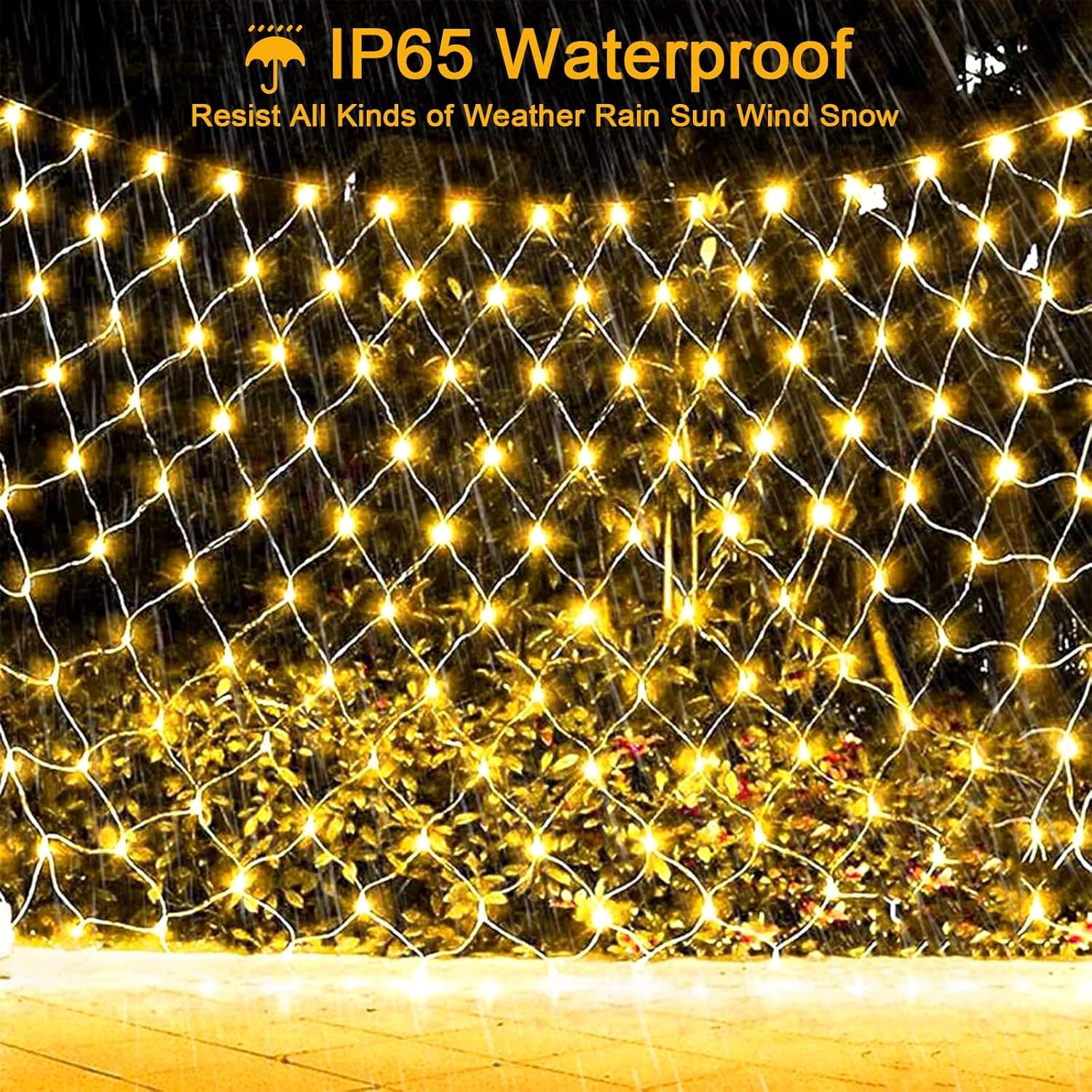 Suyoo Solar Net Lights, 1.5 x 1.5 Meters Mesh Fairy Lights, 96 LEDs Outdoor Waterproof with 8 Lighting Modes - Image 3