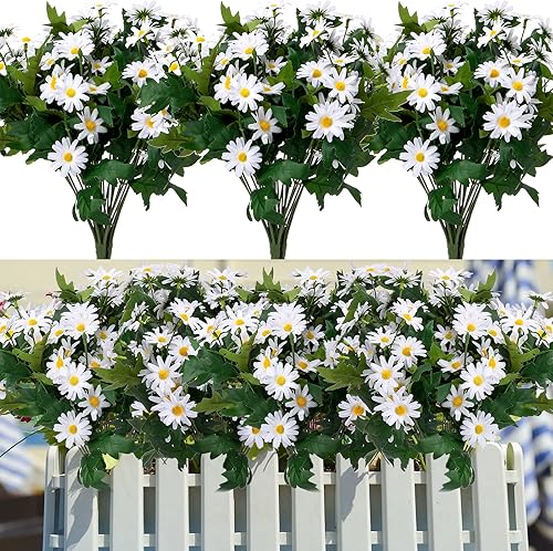 Geosar 12 flores artificiales de margaritas artificiales resistentes a los rayos UV, margaritas falsas de seda, flores silvestres falsas con tallos,