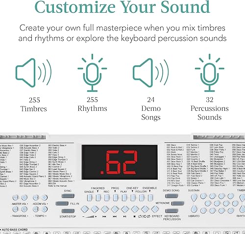Miniatura 10 de Best Choice Products Teclado electrónico de 61 teclas teclado eléctrico portátil juego completo de teclado para principiantes con pantalla LED