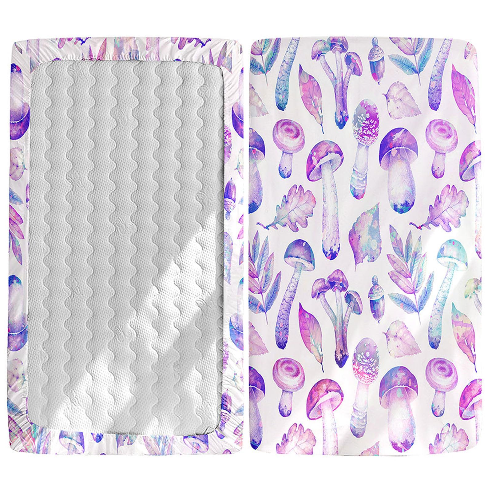 Odot Cot Bed Fitted Sheets, Mushroom Pattern Cot Bed Sheet Fitted Sheets for Cribs Baby Bed Sheets Soft Bassinet Sheets Cot Bed Mattress Protector for Boy Girl (Purple Mushroom,40x90cm) — image 1