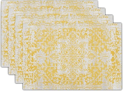 Juego de 4 manteles individuales bohemios color gris y amarillo, manteles individuales étnicos bohemios, lavables, cocina, comedor, vintage,