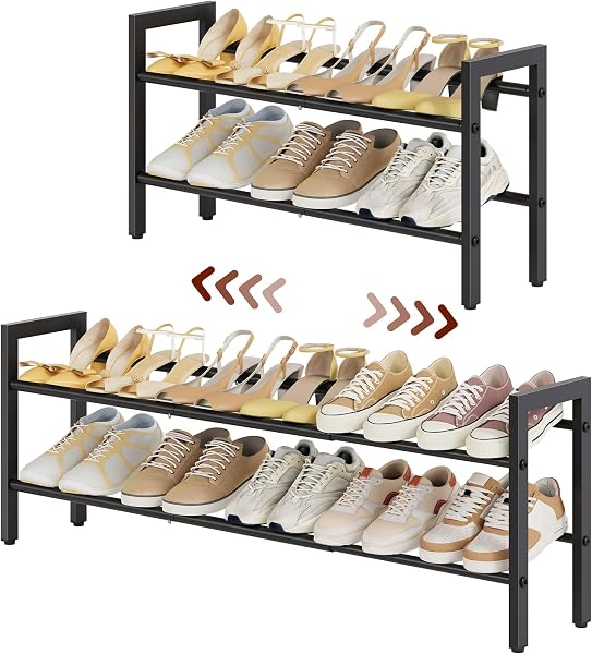 FAVOOSTY 3-Tier Expandable Shoe Rack, Adjustable Shoe Shelf Storage Organizer Space Saving Metal Free Standing Shoe Rack