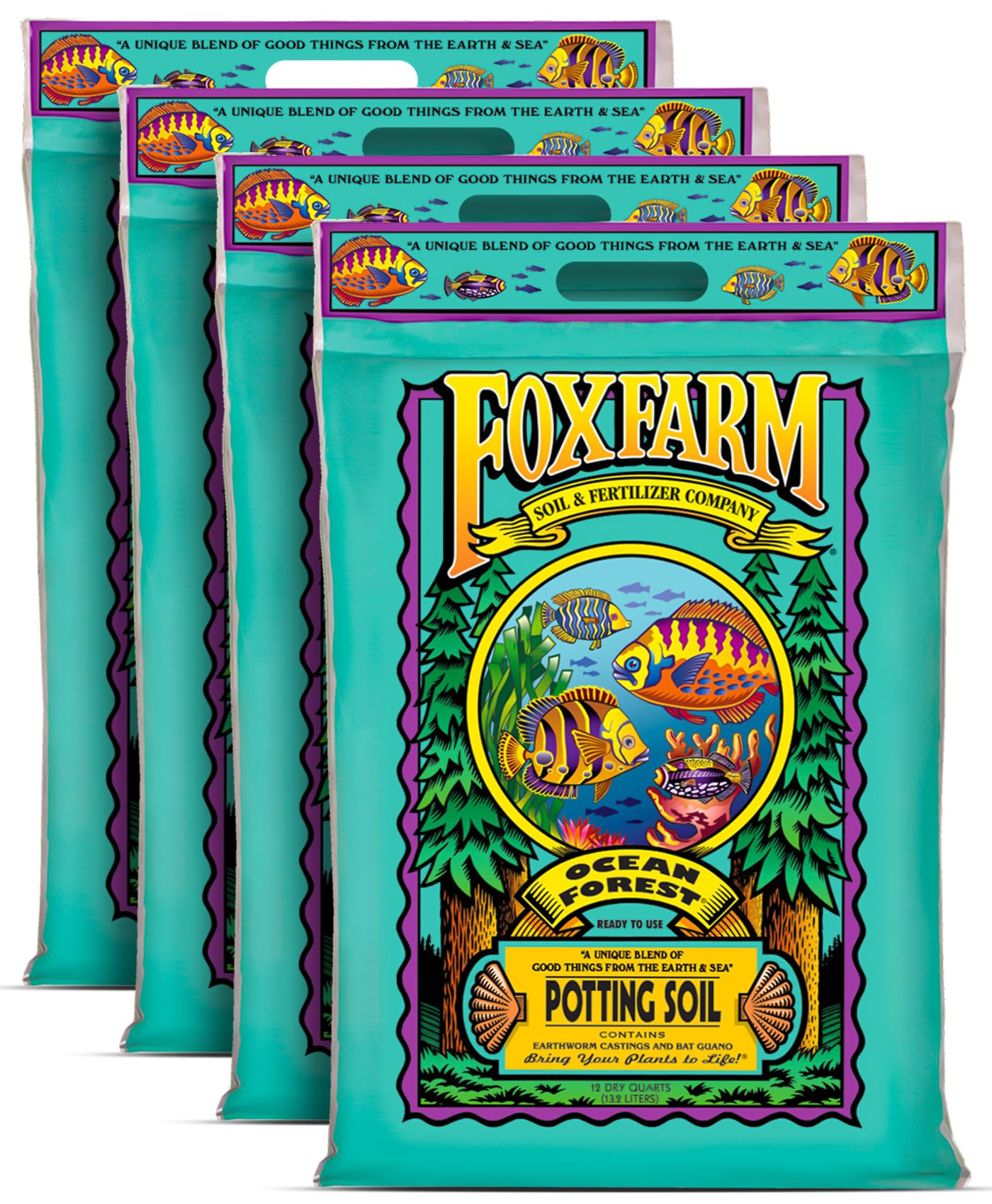 FoxFarm Ocean Forest Potting Soil, 12qt – Light, Aerated Texture, Designed for All Container Plants – pH Adjusted for Optimal Nutrient Uptake, Effectively Retains Moisture (12 Quart (4 Pack))