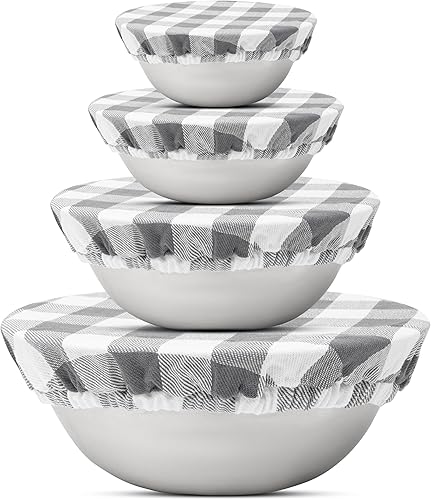 Miniatura 16 de Fundas reutilizables para tazones de tela, juego de fundas para tazones de tela 100% algodón para cubrir frutas, verduras y regular la humedad,