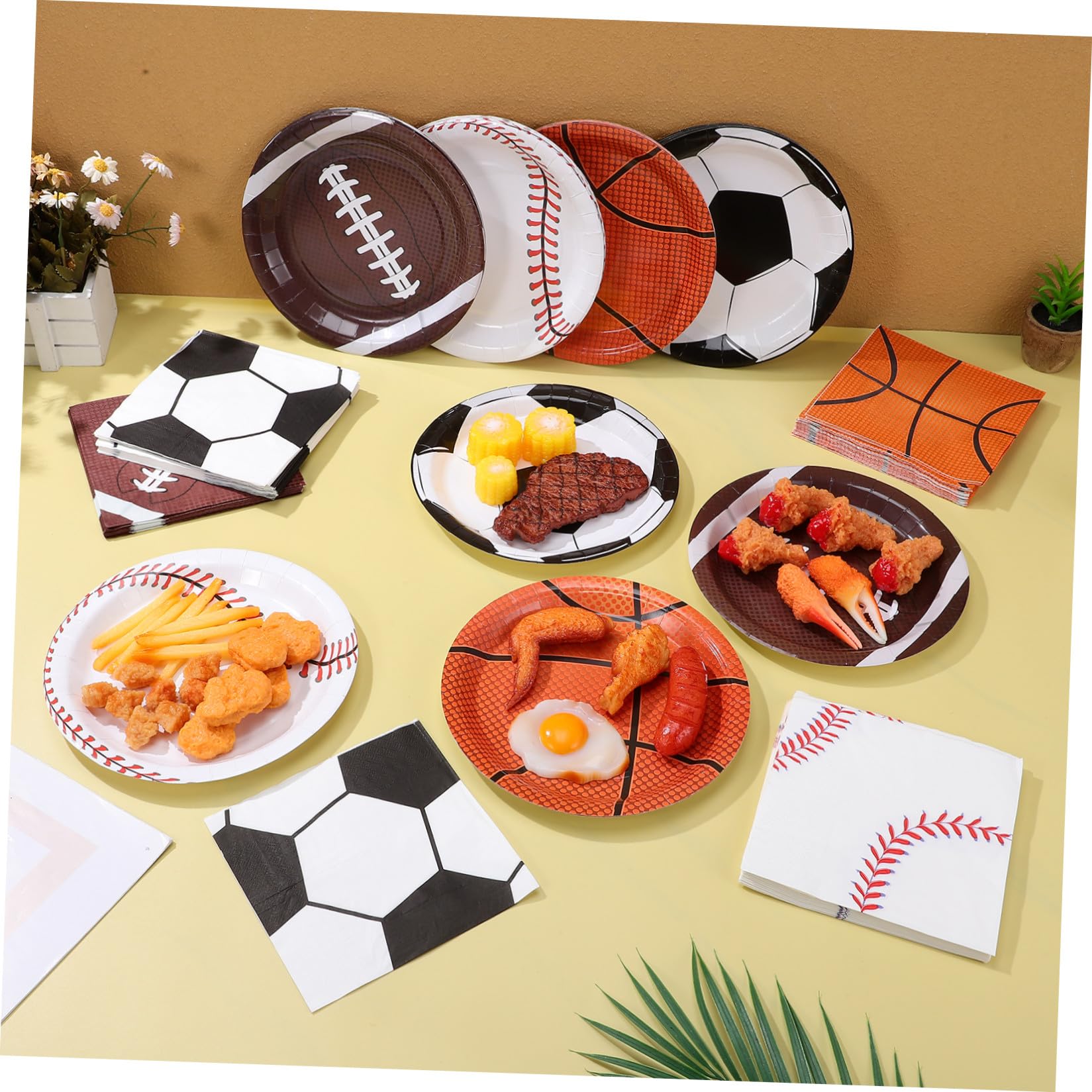 Healvian Set Piatti di Carta per Festa a Tema Sportivo Decorazioni Calcio, Basket, Baseball e Football, Resistenti senza Necessità di Lavaggio per Eventi e Riunioni Familiari