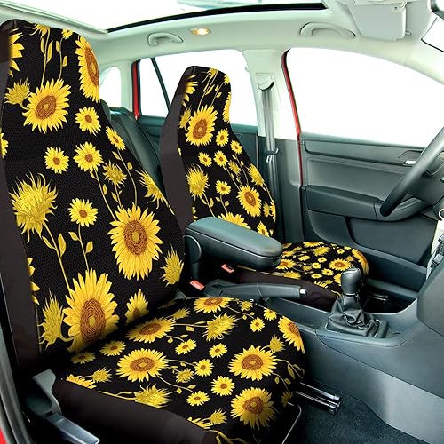 Miniatura 2 de Juego de 14 accesorios de girasol para automóvil con 13 fundas de asiento de girasol, funda para volante, cubierta delantera y trasera, fundas de