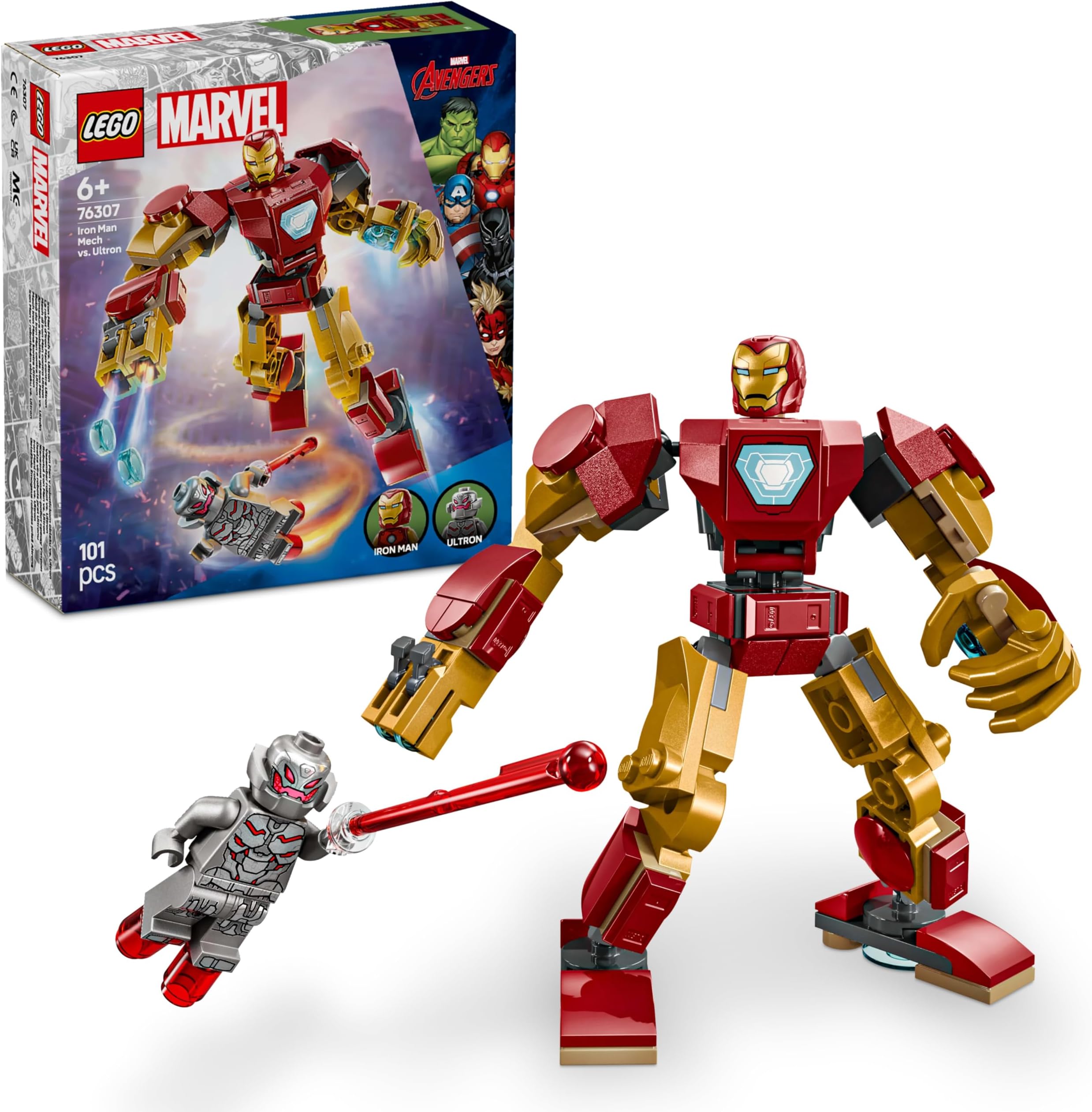 Marvel Iron Man Mech vs. Ultron Buildable Super Hero Figure Playset 76307 Building Blocks Toys for 6+ Gift for Boys and Girls