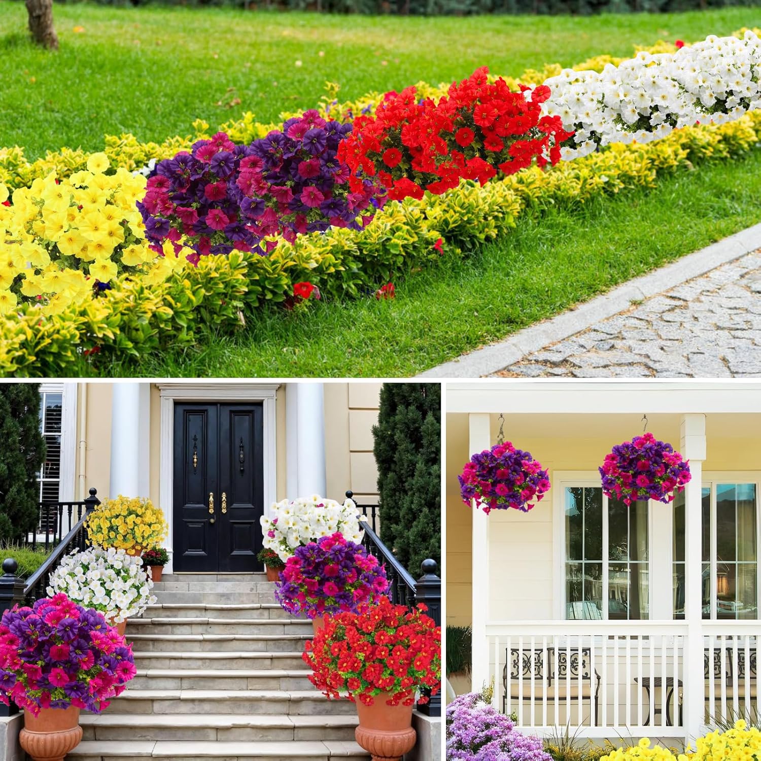 ASTRYAS 48 Bundles Artificial Morning Glory Flowers Plants for Outdoor Decoration UV Resistant Fake Flowers for Spring Garden Planter Porch Patio Yard Balcony Home Decor(48, Multicolor)