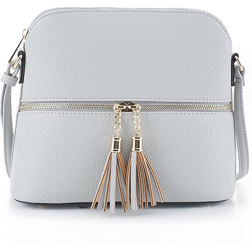 SG SUGU Lunar Lightweight Medium Dome Crossbody Bag Shoulder Bag with Tassel | Zipper Pocket | Adjustable Strap