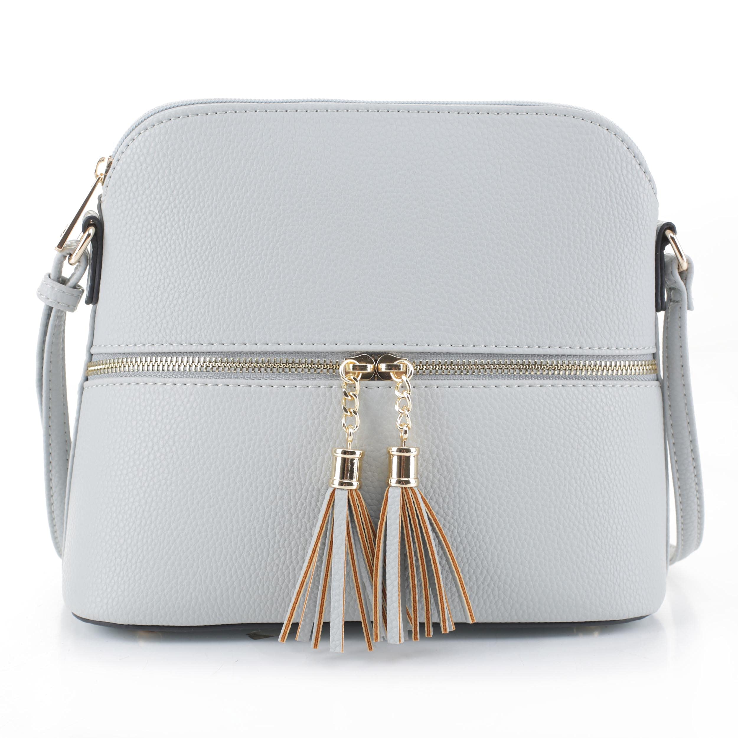 SG SUGU Lunar Lightweight Medium Dome Crossbody Bag Shoulder Bag with Tassel | Zipper Pocket | Adjustable Strap