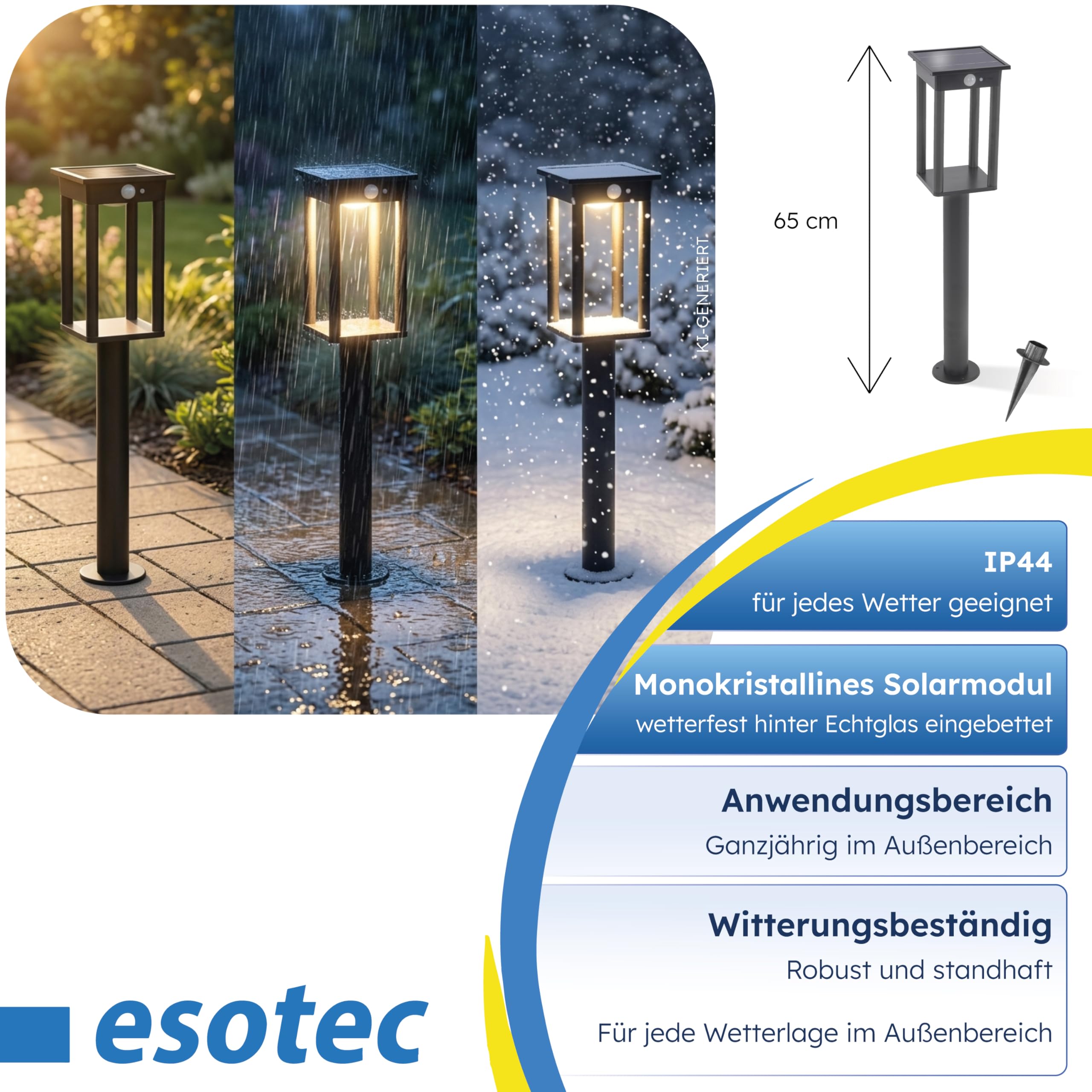 Esotec Solar Laterne Standleuchte Wegeleuchte Termoli 66, PIR, ALU 102757