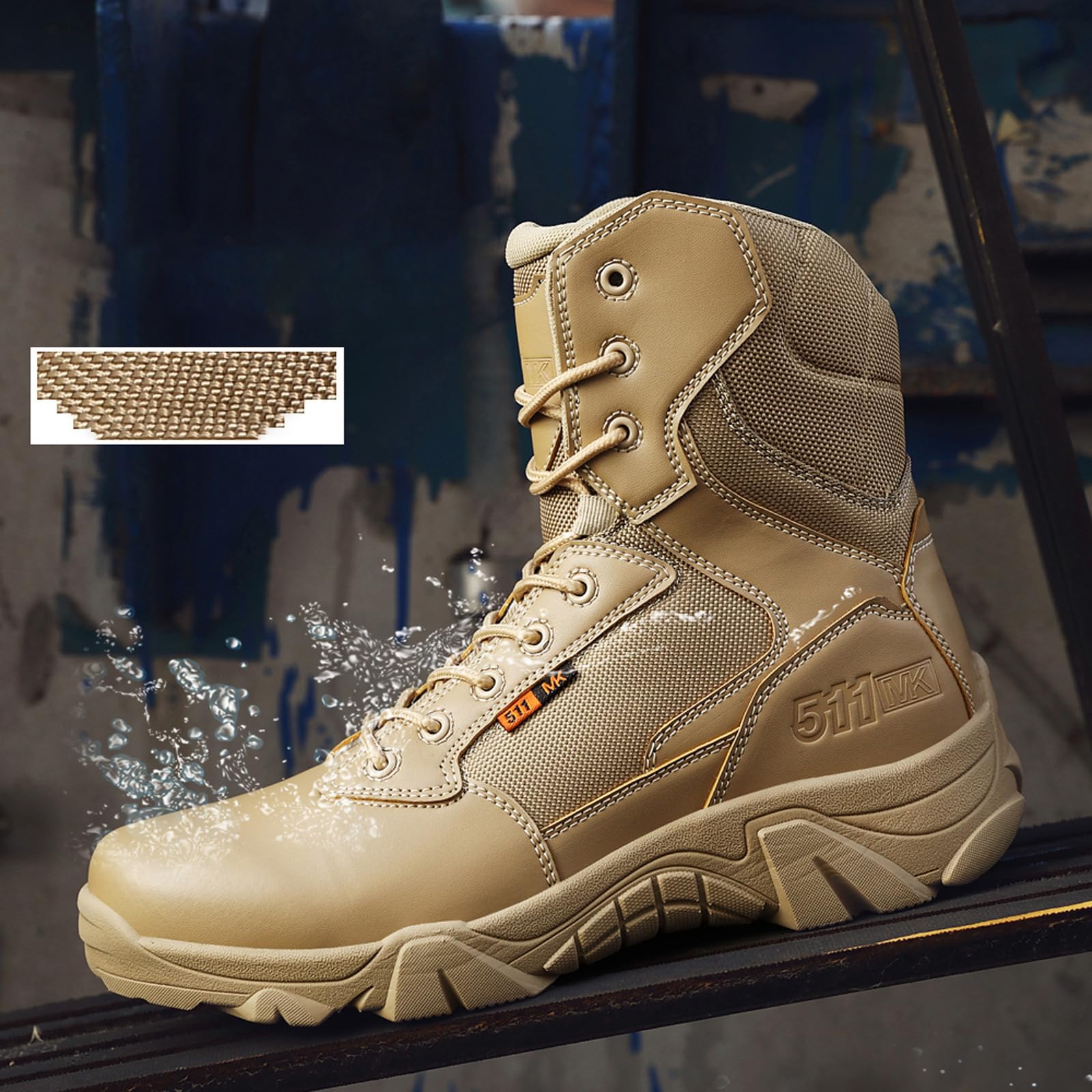 BLBK Stivali militari da uomo, impermeabili, deserto, combat patrol, tattici, con chiusura lampo, in pelle, per escursioni, alpinismo, fuoristrada, pesca, caccia,