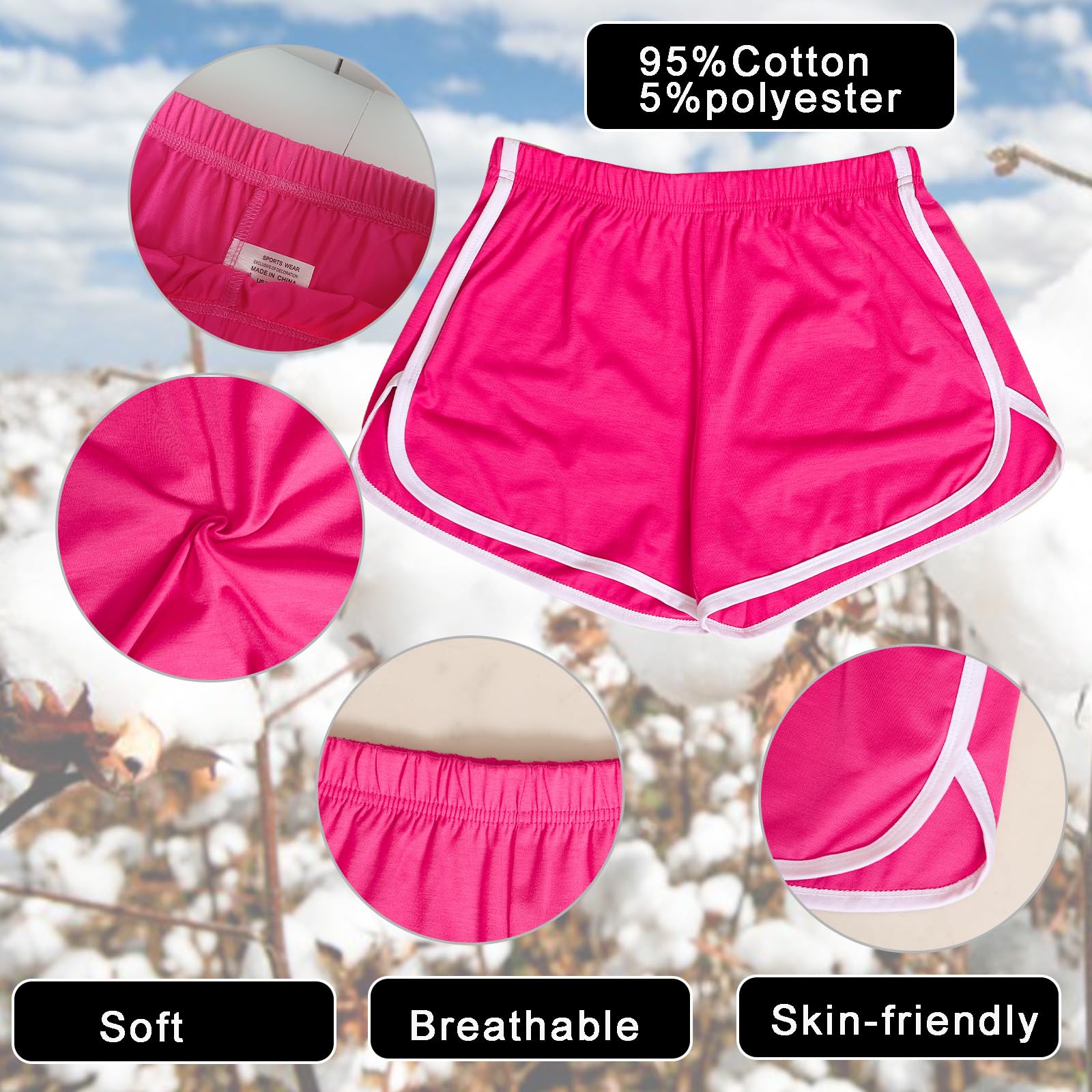 Cameway 2 Pack Women Cotton Running Athletic Shorts Gym Yoga Summer Active Dance Shorts Pants: X-Large Short Rosered