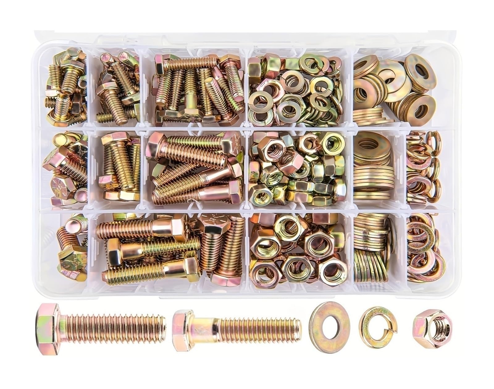 Schrauben und Muttern Set 318/608-teiliges Sortiment an Schrauben und Muttern der Güteklasse 8 for hohe Beanspruchung, 1/4-20, 5/16-18, 3/8-16 Sechskantschrauben, Unterlegscheiben(318PCS)
