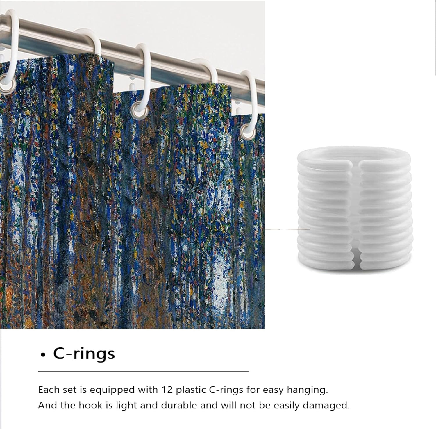 Bathroom Shower Curtain Set Beech Grove by Gustav Klimt Shower Curtain with Grommets and Hooks Weighted Hem 48" Wx72 H