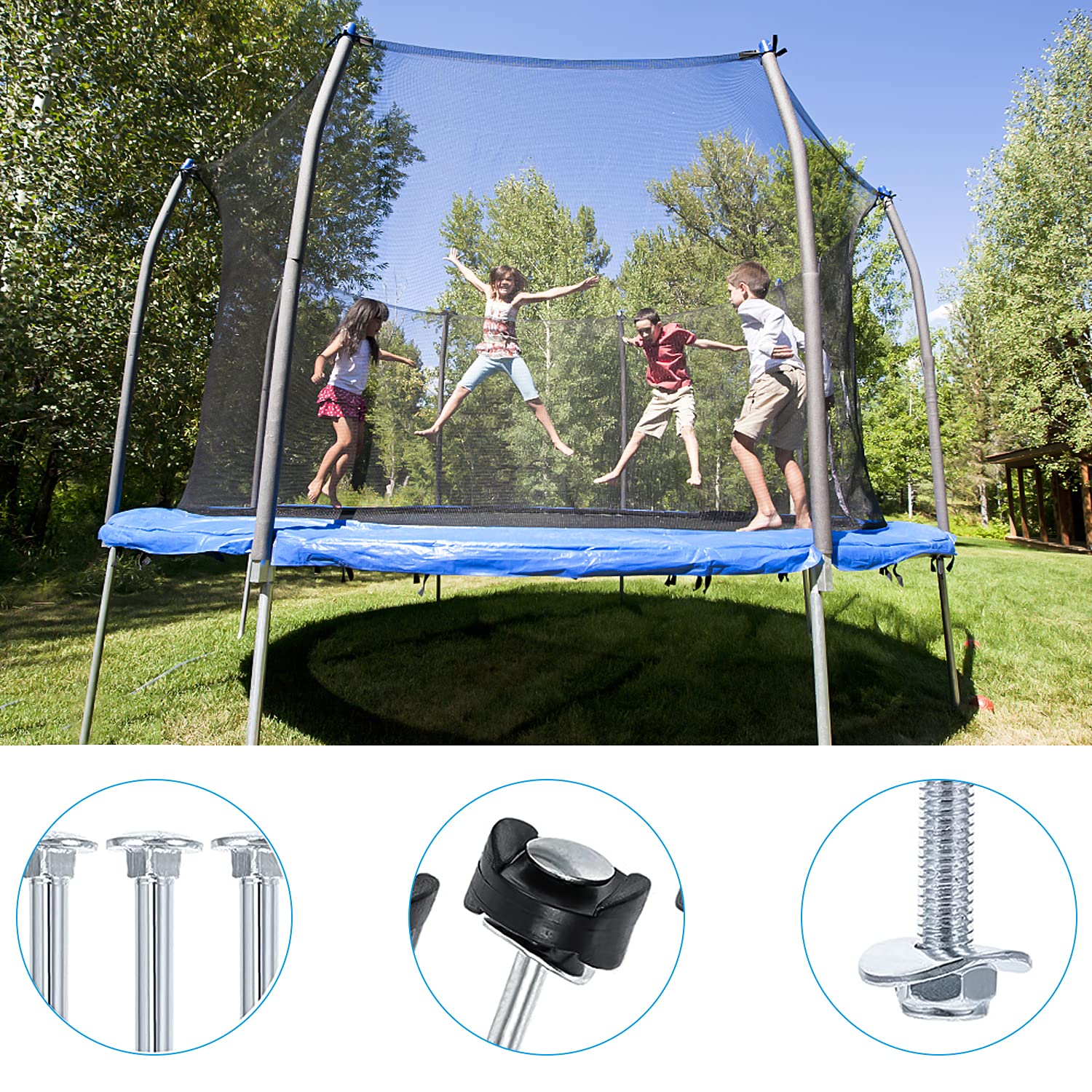 GIAK Lot De 10 Accessoires Fixation Trampoline - Vis Piquets Entretoises Avec Rondelles