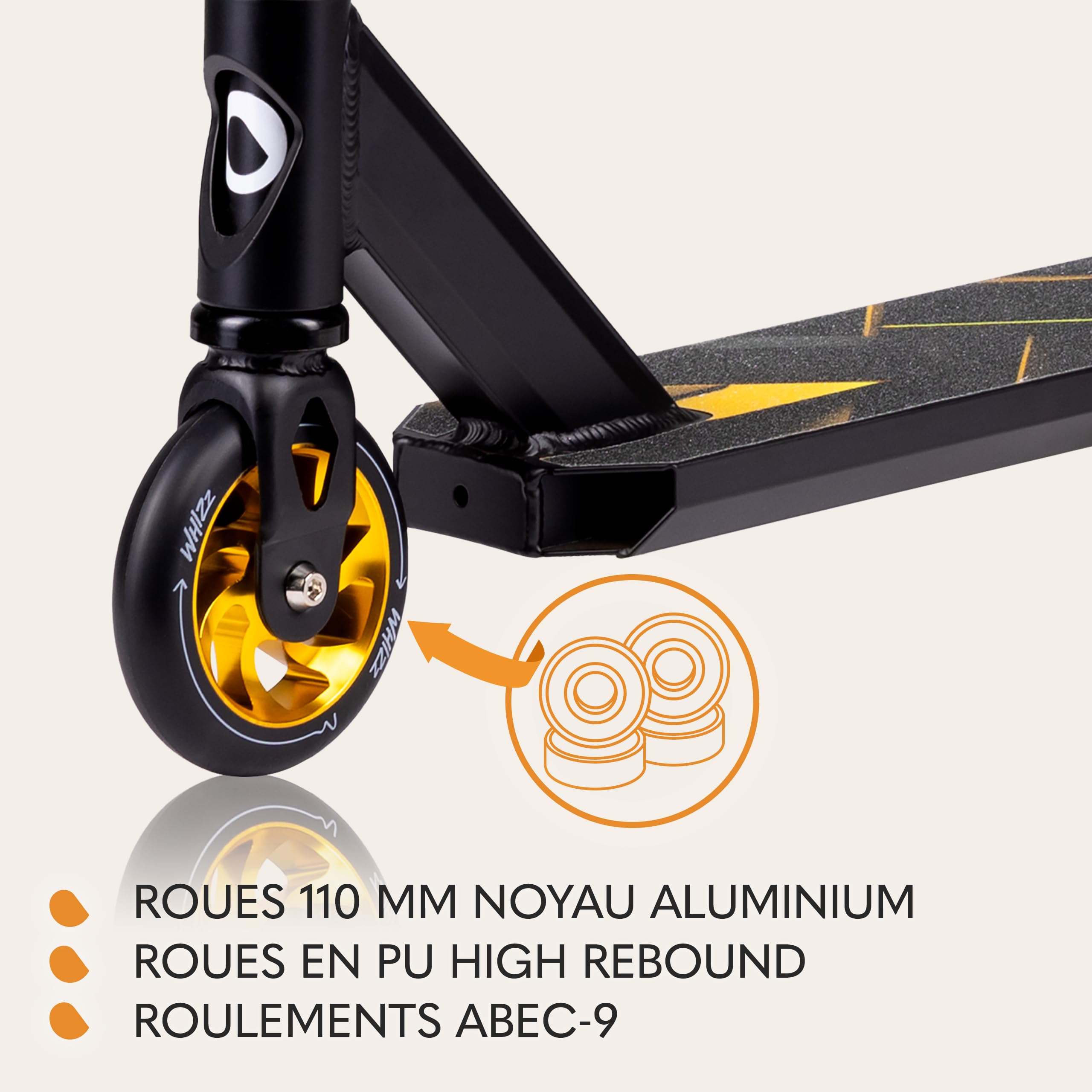 LIONELO Trottinette WHIZZ, roulements à Billes ABEC-9, Plateau en Aluminium, système de Compression HIC, Roues de 110 mm, Guidon Large en T, Frein Flex Fender MN Steel - Design Unique (Bleu)