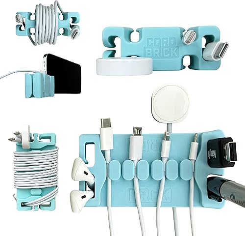 CordBrick DeskBrick - Paquete de soportes para cables con peso para mesita de noche y escritorio, cargador de teléfono, organizador de cables de