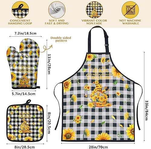 Miniatura 3 de Juego de utensilios de cocina de girasol, cuchara de cocina de bambú con delantal, manoplas de horno, accesorios de cocina de girasol, regalos de