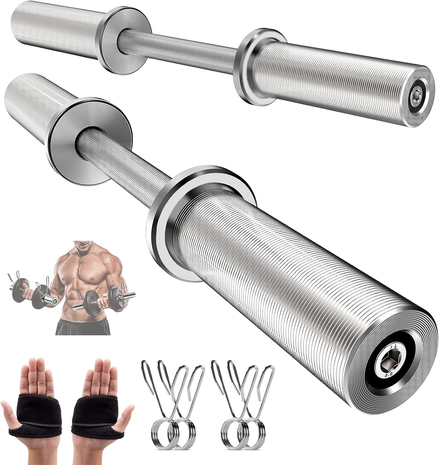 Antelife Olympic Dumbbell Handles 20" Loadable Dumbbell Bars for 2" Olympic Weight Plates, Holds 350 lbs with 4 Spring Collars and Non-Slip Gloves, Ideal for Home Gym Strength Training : Sports & Outdoors