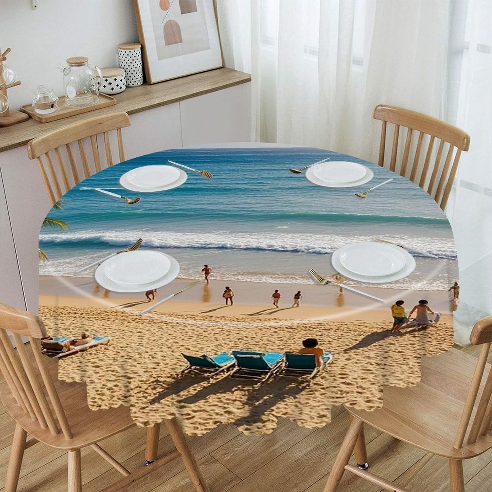 FekiLoot Summer Hawaiian Round Tablecloth 60 Inch Waterproof Heavy Duty Table Cloth Spillproof Washable Table Cover Wrinkle Resistant Tablecloths Decorative Table Cloths