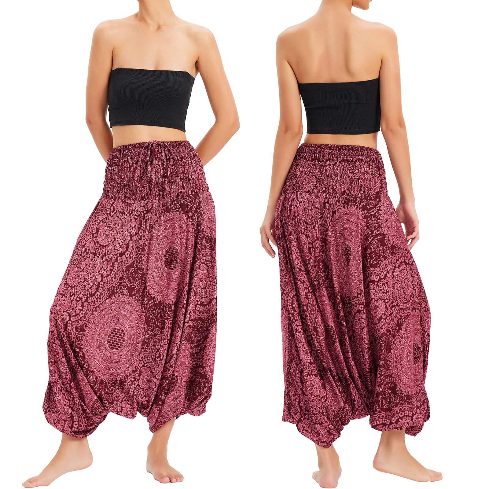 Pantalon de pêcheur Sarouel pour Femmes, Combinaison à Motifs, épaules dénudées, Barboteuse Baggy, Taille Haute, Pantalon Confortable, Plage d'été