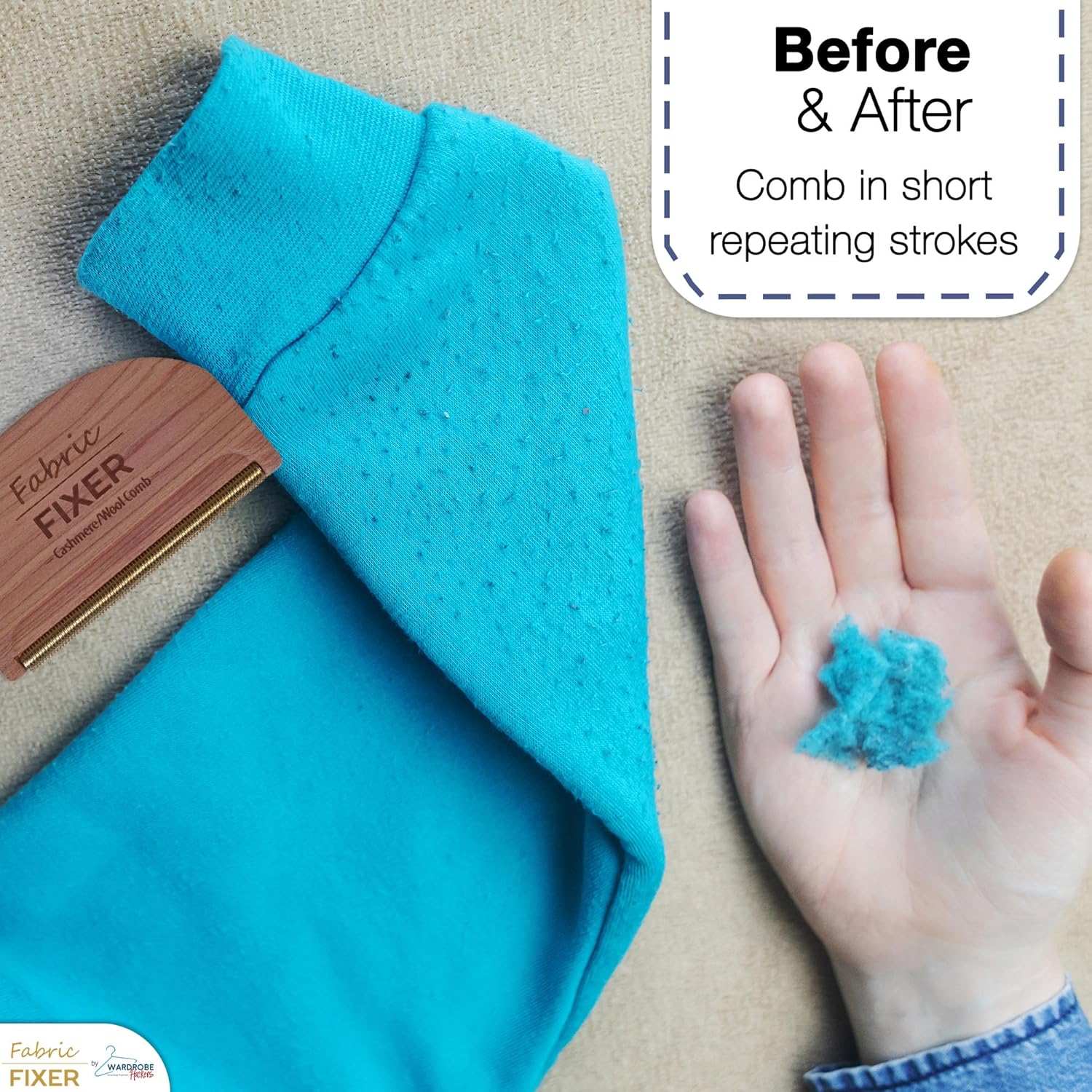 Cashmere Pill Remover Comb with Cedar Wood Handle - Sweater Fuzz Comb & Wool Pilling Remover for Delicate Clothing, Fabrics, Furniture, Sheets by Fabric Fixer
