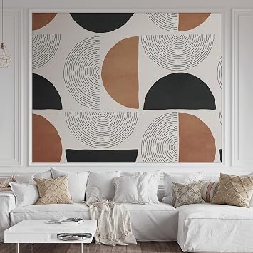 MUDECOR Wall Mural Minimalist Geometric Circles Modern Design in Black, White, and Tan Removable Self-Adhesive Wallpaper Wall Decoration for Bedroom Living Room - 96x144