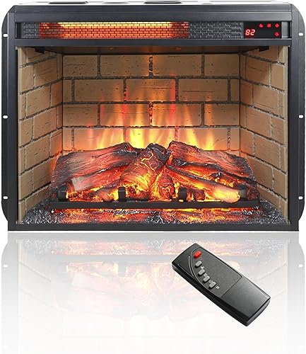 UPYOOE Insertos de chimenea eléctrica de 23 pulgadas, calentador de chimenea eléctrico con tronco de resina realista, inserto de chimenea LED para
